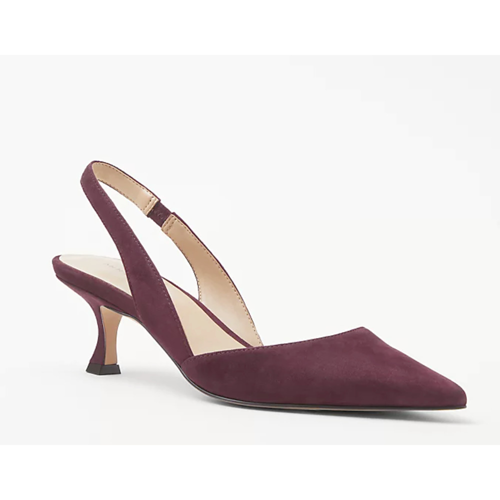ANN TAYLOR RICH CRANBERRY SUEDE SLINGBACK KITTEN HEEL PUMPS HEELS SHOES SZ 5 - Picture 2 of 4